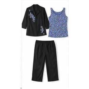 Wearable Art Womens 3 Piece Set Jacket Top Pants Black Blue Geometric XL Travel